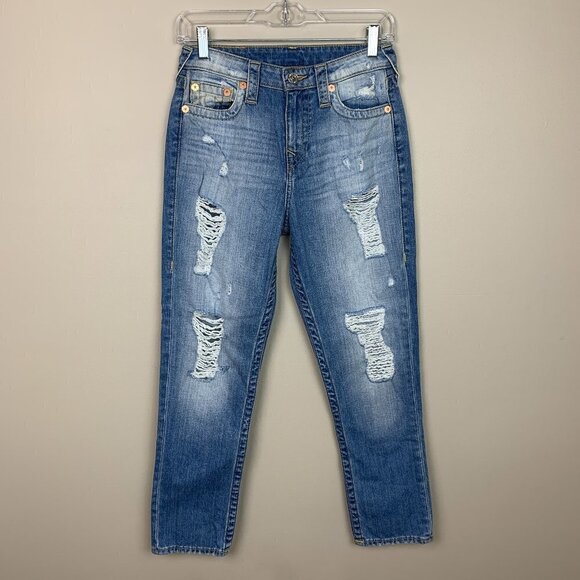 True Religion Boyfriend Jeans Medium Wash Distressed - Size 25 - Picture 1 of 11